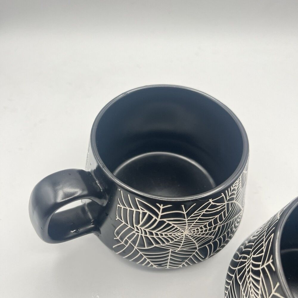 COCO + LOLA Halloween Spiderweb Set of 3 Coffee Mugs Black Cups Mug - Picture 11 of 13